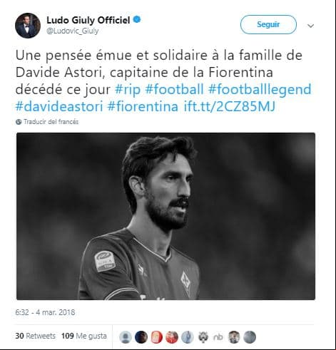 Ludovic Giuly: Un pensamiento dolido y solidario con la familia de Davide Astori, capitán de la Fiorentina fallecido hoy #rip #football #footballlegend #davideastori #fiorentina
