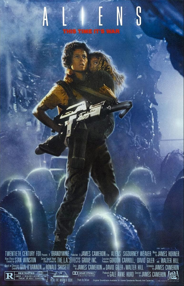 Aliens (1986) - Alien es un organismo perfecto, una máquina de matar cuya superioridad física sólo puede competir con su agresividad. La oficial Ripley y la tripulación de la nave “Nostromo” se habían enfrentado, en el pasado, a esa monstruosa criatura. Y sólo Ripley sobrevivió a la masacre.
<br>