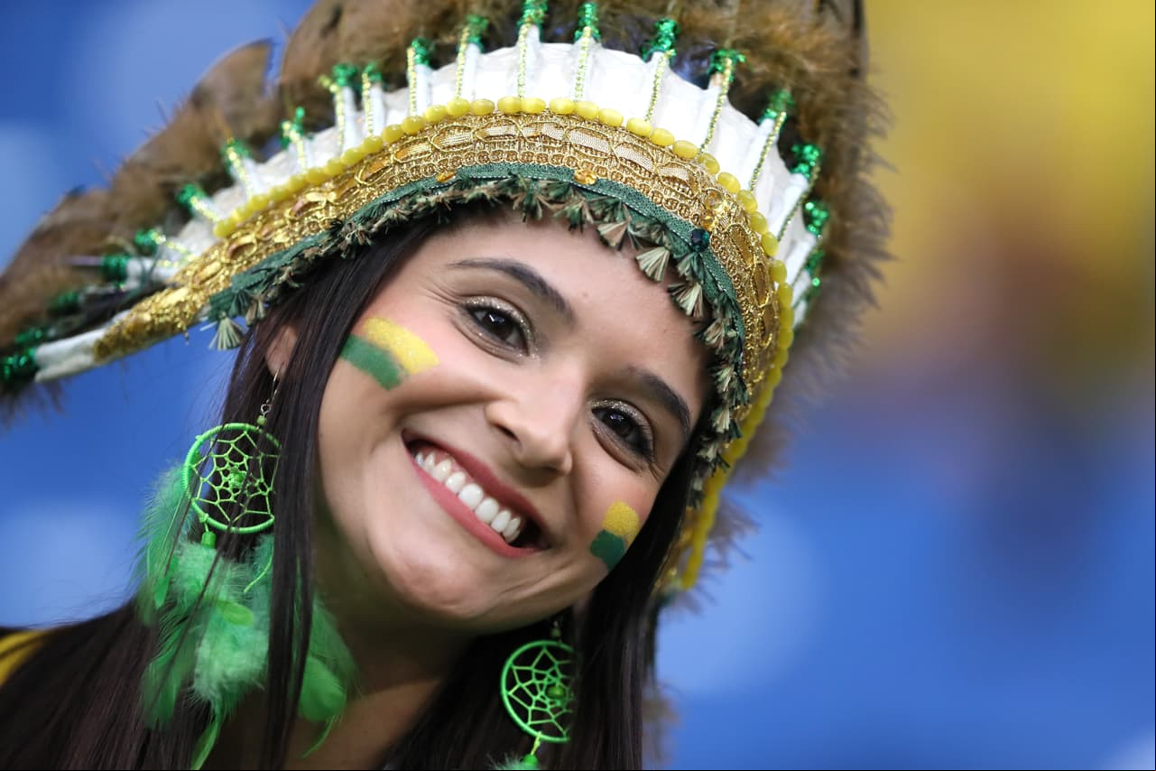 ROSTOV-ON-DON, RUSSIA - JUNE 17: A fan enjoys the pre match atmosphere prior to the 2018 FIFA World Cup Russia group E match between Brazil and Switzerland at Rostov Arena on June 17, 2018 in Rostov-on-Don, Russia. (Photo by Kevin C. Cox/Getty Images)