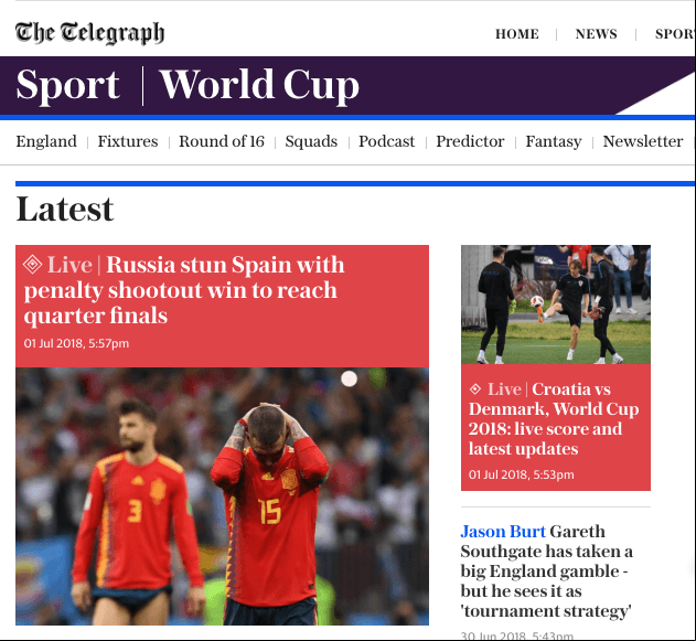 EL diario inglés 
<i>The Telegraph</i>: "Rusia sorprende a España en la ronda de penaltis para avanzar a cuartos de final".