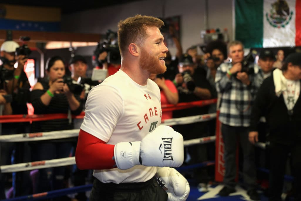 NATIONAL CITY, CA - APRIL 19: Boxer Canelo Alvarez of Mexico laughs in the ring during his Open Workout at the House of Boxing on April 19, 2017 in National City, California. Canelo Alvarez fights Julio Cesar Chavez Jr. on May 6, 2017 in Las Vegas, Nevada. (Photo by Sean M. Haffey/Getty Images)