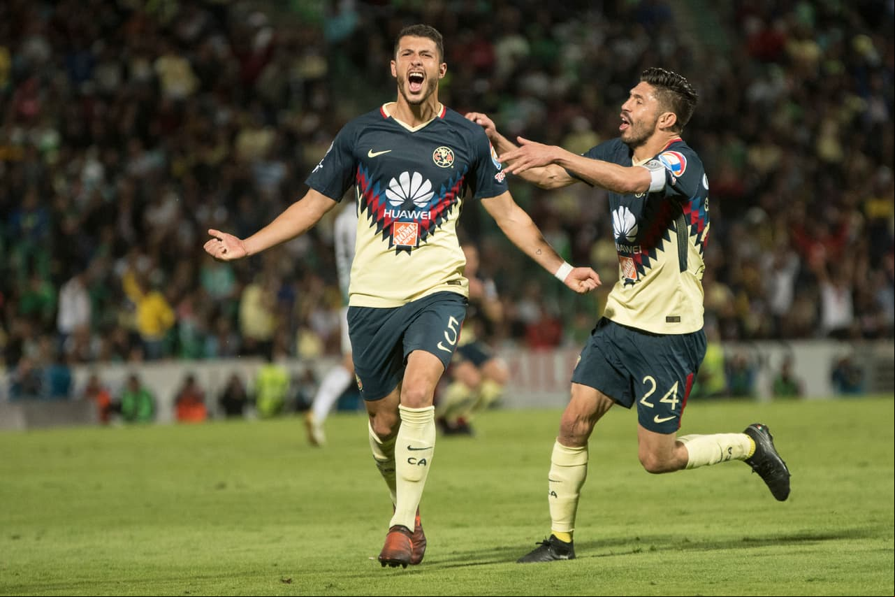 Action photo during the match Santos vs America, Corresponding 17st round of the Torneo Apertura 2017 Liga BBVA Bancomer the MX, at TSM Stadium. Foto de accion durante el Partido Santos vs America, Correspondiente a la Jornada 17 del Torneo Apertura 2017 de la Liga BBVA Bancomer MX, en el Estadio TSM, en la foto: Gol Guido Rodriguez America 19/11/2017/MEXSPORT/Enrique Terrazas