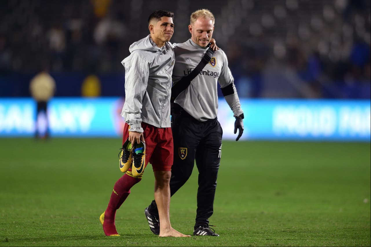 Jefferson Savarino, lesionado en el partido ante LA Galaxy.