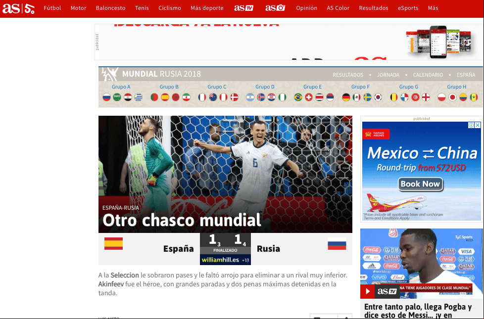 "Otro chasco mundial", titula 
<i>Diario AS</i>, de España.