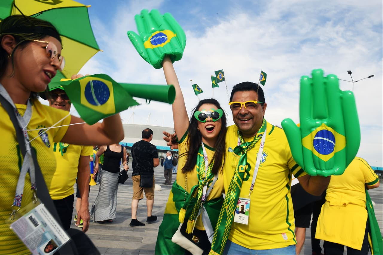Brazil fans arrive prior to the Russia 2018 World Cup Group E football match between Brazil and Switzerland at the Rostov Arena in Rostov-On-Don on June 17, 2018. (Photo by KHALED DESOUKI / AFP) / RESTRICTED TO EDITORIAL USE - NO MOBILE PUSH ALERTS/S (Photo credit should read KHALED DESOUKI/AFP/Getty Images)