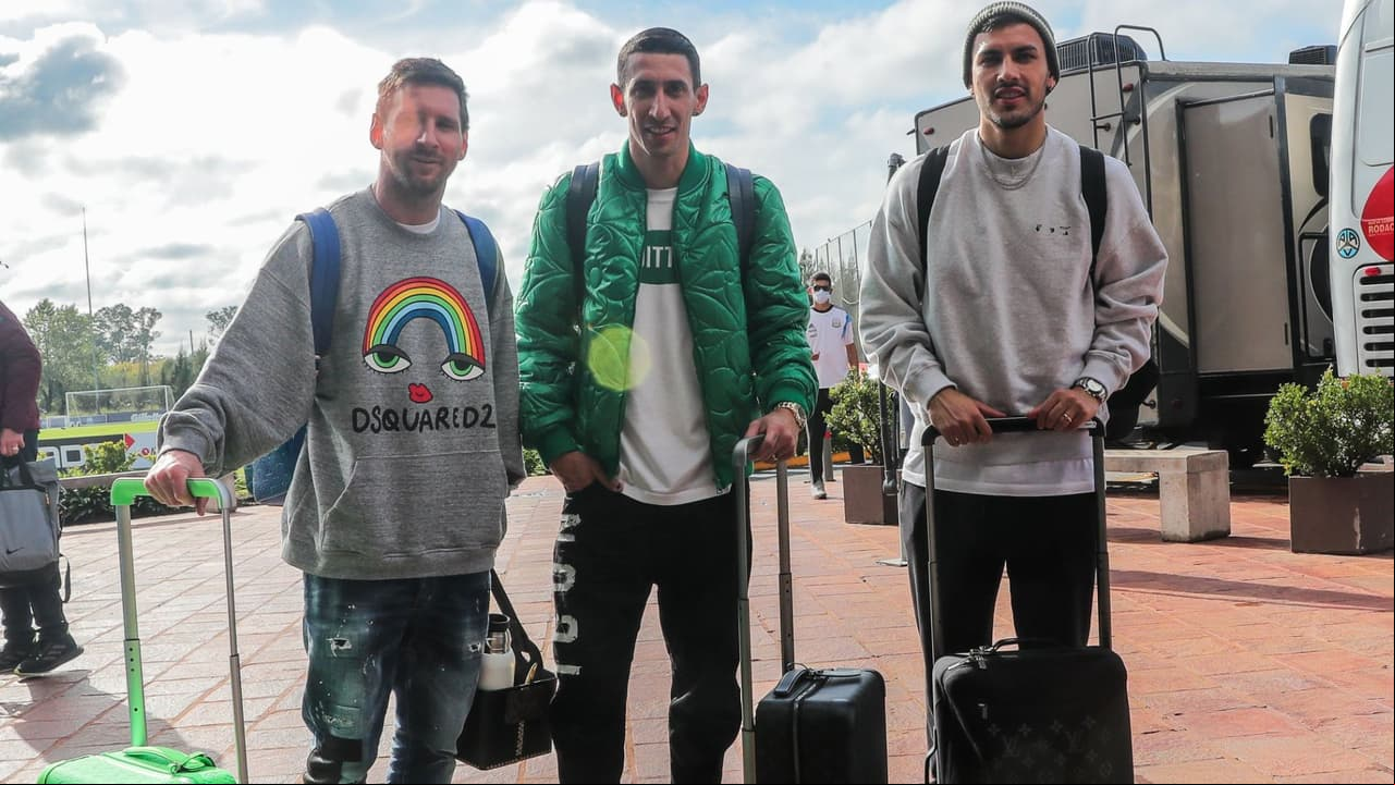 Lionel Messi, Ángel di María y Leandro Paredes llegaron en vuelo privado a Argentina para el cierre de las eliminatorias.