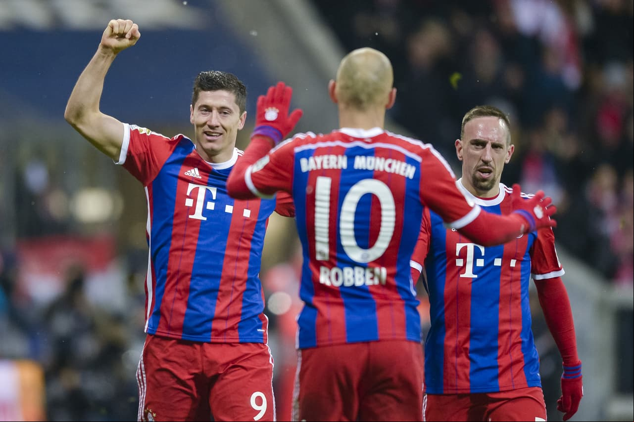 Robert Lewandowski, Arjen Robben y Frank Ribery son los tres grandes jugadores del Bayern Múnich en el último tiempo. Entre los 3 suman 32 goles en lo que va de la Bundesliga.