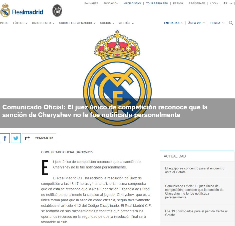 Comunicado Real Madrid CF